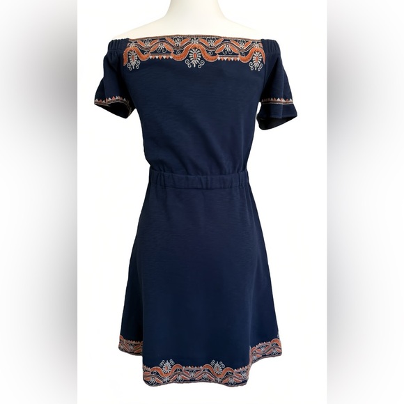 Tory Burch Nell Womens XS Dress Off the Shoulder Embroidered Blue Boho - Picture 4 of 9